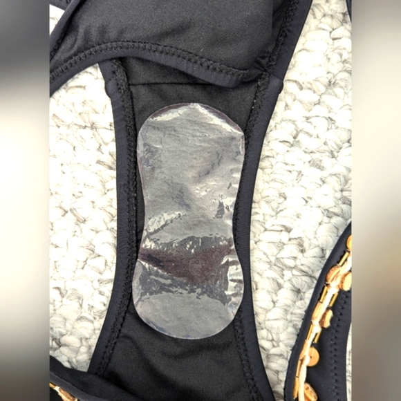 NWT Womens (Size Medium) Black Tube Top Bikini With Shell Buttons & Gold Accents - Picture 14 of 16